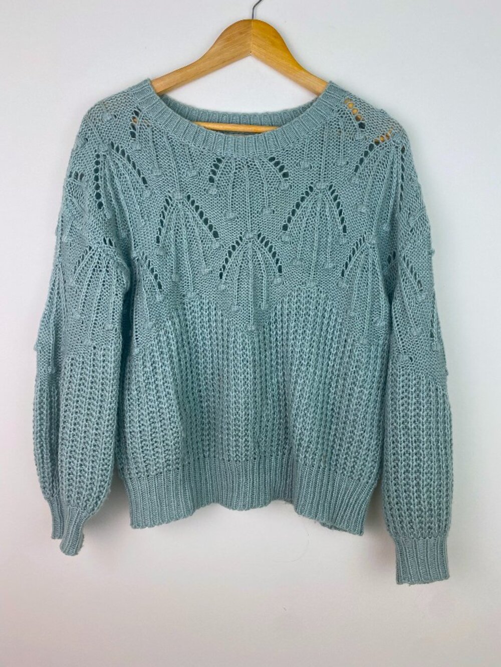 In Loom Open Knit Sweater S/M Dusty Blue Textured Knit Boho